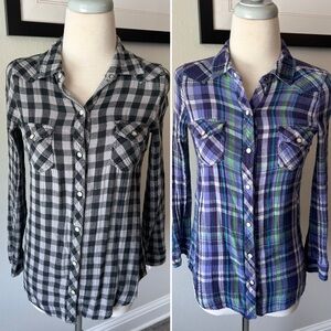 2 Old Navy Plaid Shirts - Gray and Purple
